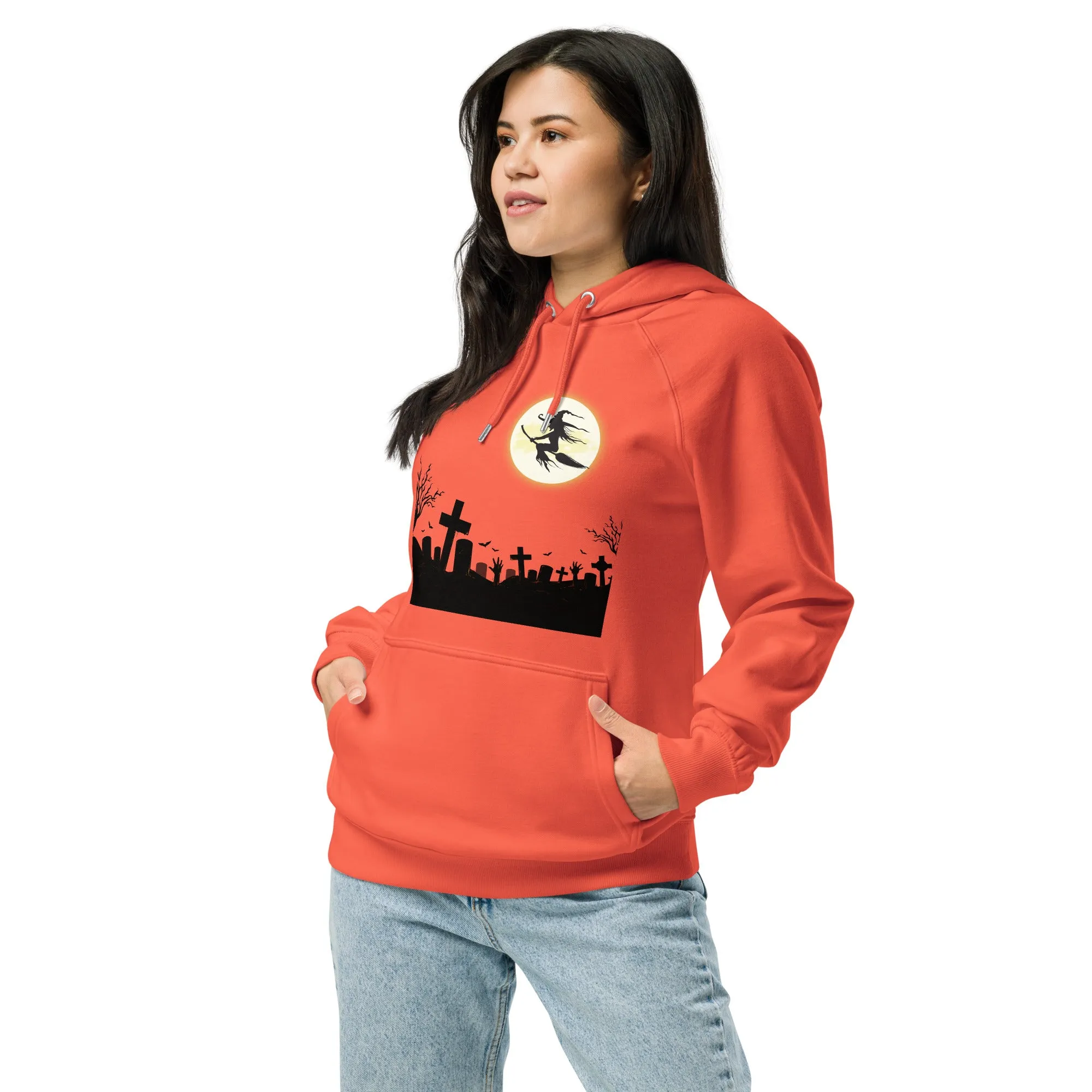 Witch Moon Halloween Graphic Women Eco Raglan Hoodie