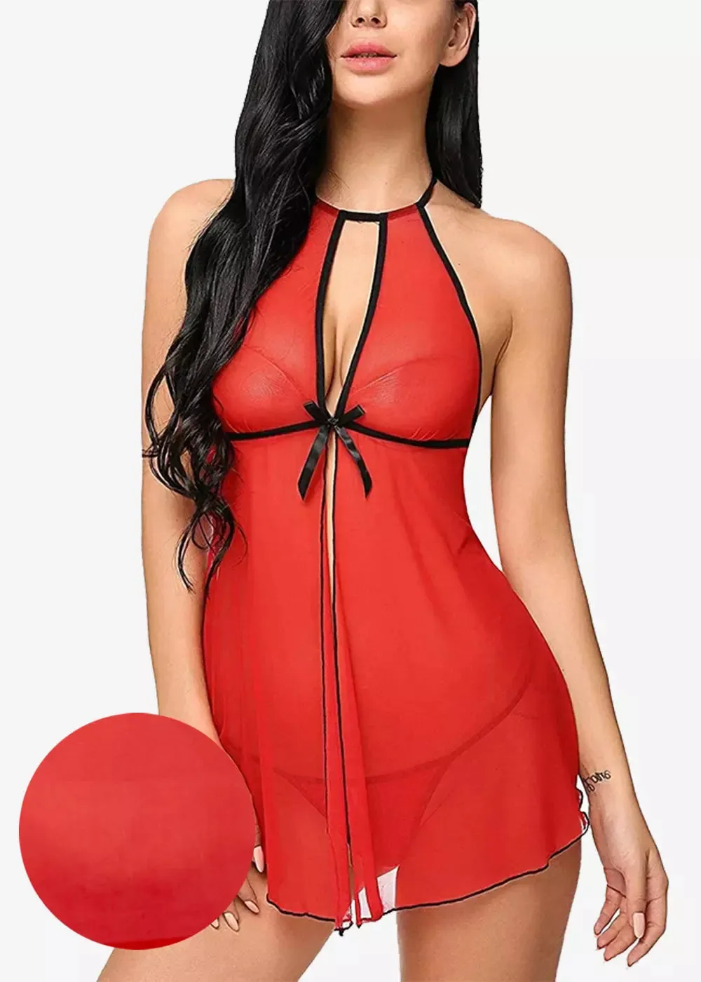 Women Babydoll Deep V Lingerie with G-String Panty