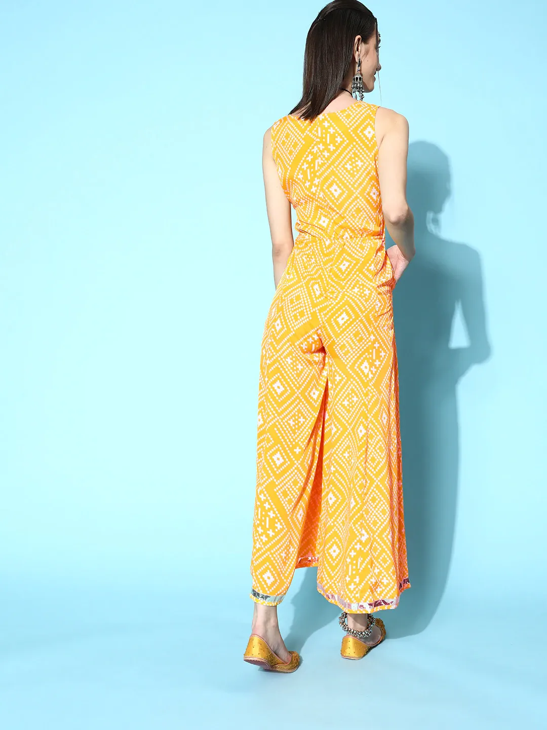 Women Yellow Tie & Dye Side Cut Out Jumpsuit