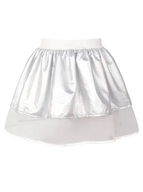 Women's Punk Flared High Waist Glossy Leather A-line Pleated Mini Skirt