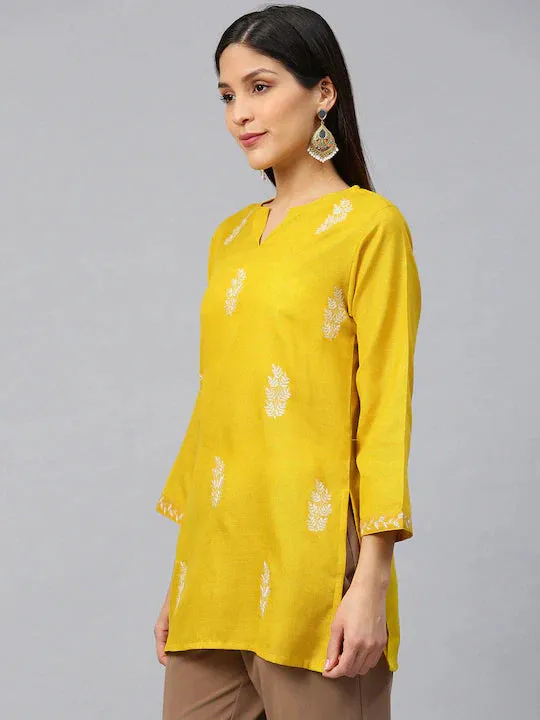 Yellow & Off-White Embroidered Tunic