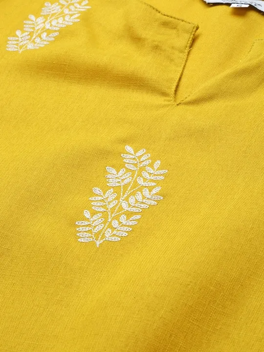 Yellow & Off-White Embroidered Tunic